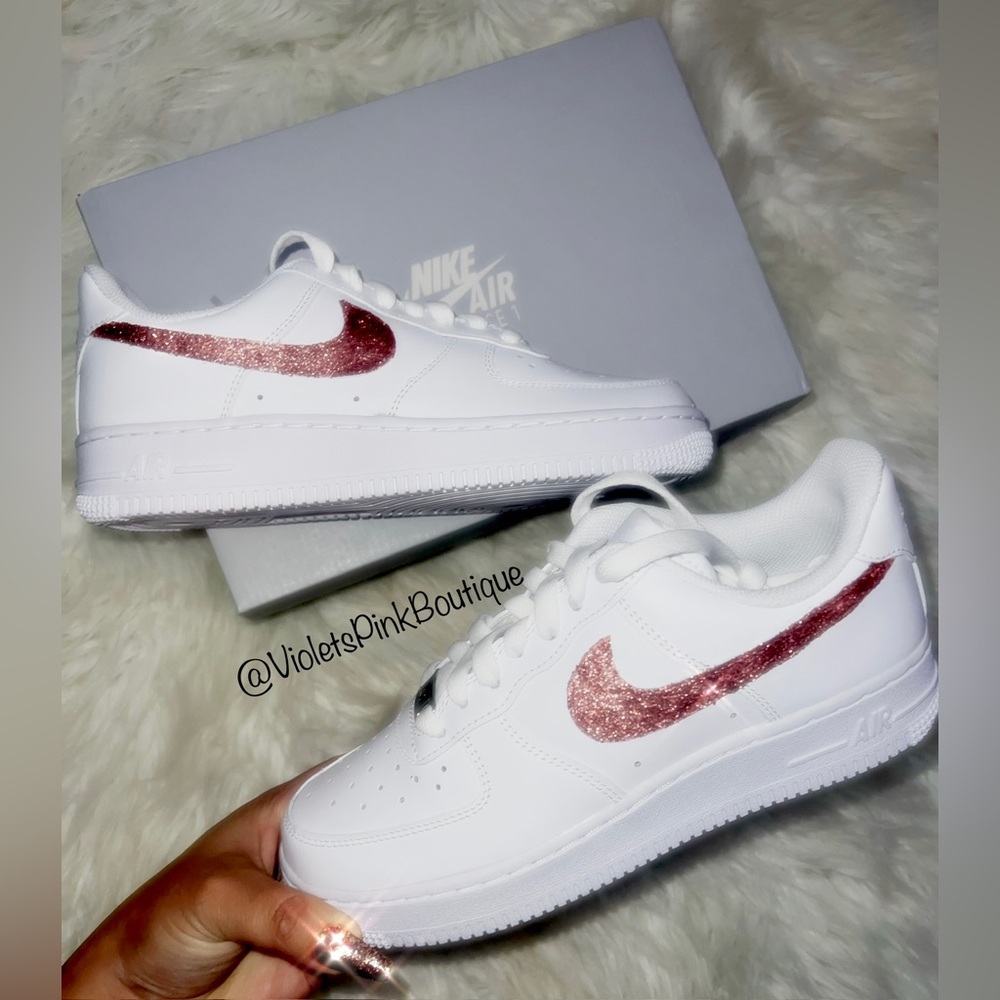 Women’s Size 5 pink glitter custom Nike Air Force 1 Ready to ship